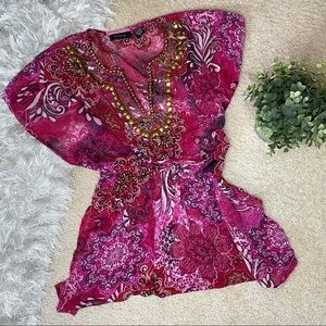 Swim Cover Up Tunic Sheer Embellished Boho Indie S